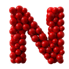 letter N with red colored shiny balls. realistic vector illustration.