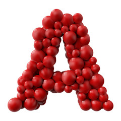 letter A with red colored shiny balls. realistic vector illustration.