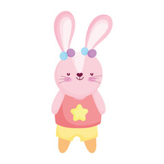 cute female rabbit with clothes animal cartoon character