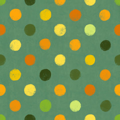 Cheerful retro citrus colors hand drawn polka dots with blue background seamless wallpaper pattern or textile design