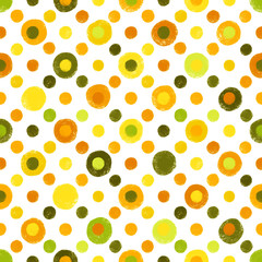 Cheerful retro citrus colors hand drawn polka dots with white background seamless wallpaper pattern or textile design