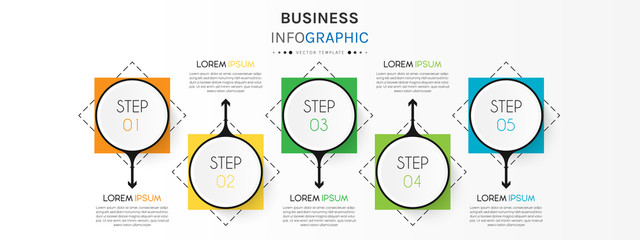 Naklejka premium Biznesowy element infograficzny z 5 opcjami, krokami, numerem projektu szablonu wektora
