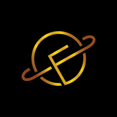 Initial F letter with planet icon vector logo illustration
