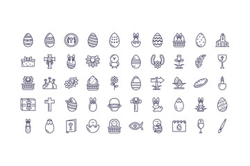 happy easter day icons set, line style design