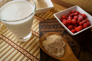 Kefir with berries and cereals. Healthy food for breakfast.