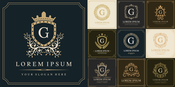 Set of luxury logo template, Initial letter type G, vector illustration