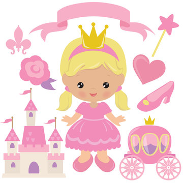 Cute blonde princess vector cartoon illustration