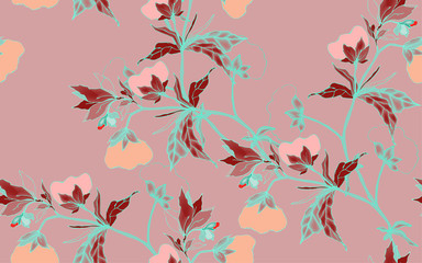 Graceful ornament of cotton flowers on a turquoise, sea foam color background. Seamless floral pattern.