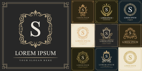 Fototapeta na wymiar Set of luxury logo template, Initial letter type S, vector illustration