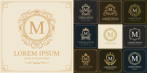 Set of luxury logo template, Initial letter type M, vector illustration