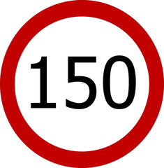 Speed limit 150 kmh or 150 mph sign on white background