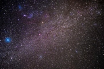 The stars and the milky way in the dark sky at night are very beautiful.