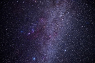 The stars and the milky way in the dark sky at night are very beautiful.