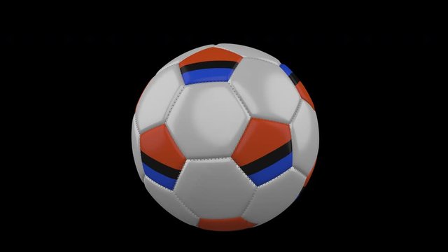 Chagos Islands flag on a flying and rotating soccer ball on a transparent background, 4k prores footage with alpha channel