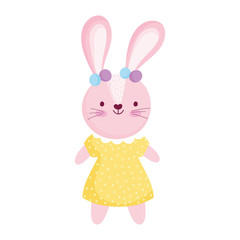 cute female rabbit with dress animal cartoon character