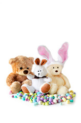 bunnies and bears with candy easter eggs