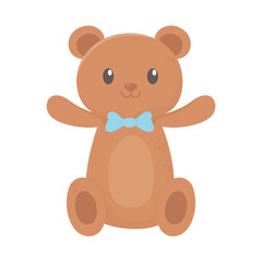 kids toy teddy bear with bow tie cartoon icon design white background