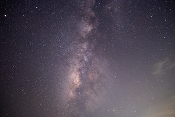 The stars and the milky way in the dark sky at night are very beautiful.