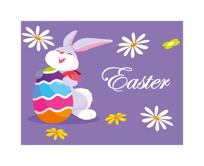 rabbit with easter label and egg, greeting card