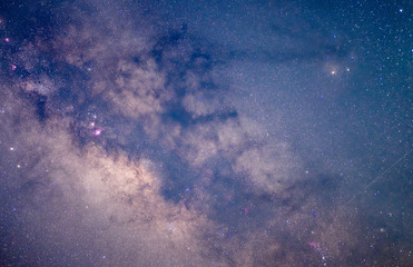 The stars and the milky way in the dark sky at night are very beautiful.