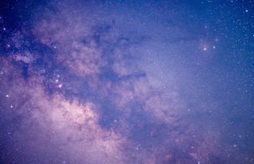 The stars and the milky way in the dark sky at night are very beautiful.