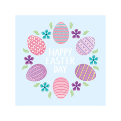 label happy easter day with eggs, greeting card