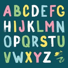 Hand-drawn alphabet. Calligraphy font. Modern brush lettering. Grunge style alphabet.