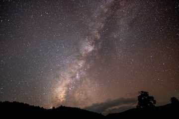 The stars and the milky way in the dark sky at night are very beautiful.