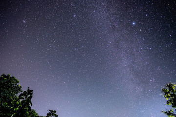 The stars and the milky way in the dark sky at night are very beautiful.