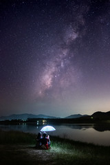 The stars and the milky way in the dark sky at night are very beautiful.