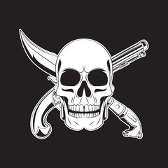 skull with cross gun and sword tattoo. skull logo. vector illustration
