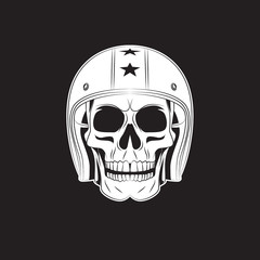 skull wearing a helmet tattoo. skull logo. vector illustration.