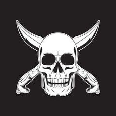 pirate skull and cross sword tattoo. skull logo. vector illustration