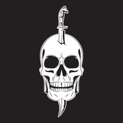sword pierce on skull tattoo. skull logo. vector illustration