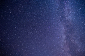 The stars and the milky way in the dark sky at night are very beautiful.