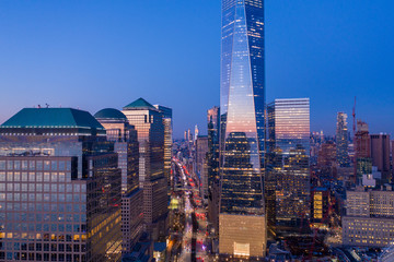 New York City WTC with Brookfield Centre in sunset, aerial photography 