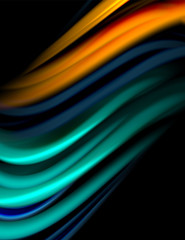 Silk smooth lines on black, liquid fluid color waves. Vector Illustration