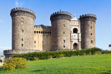 Fototapeta na wymiar medieval gothic fortress Castel Nuovo, often called Maschio Angioino, Naples, Italy