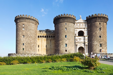 medieval gothic fortress Castel Nuovo, often called Maschio Angioino, Naples, Italy