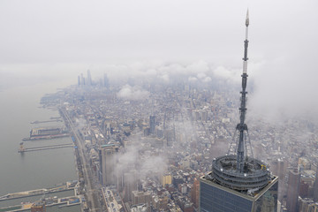 New york city with WTC in cloudy day, aerial photography 