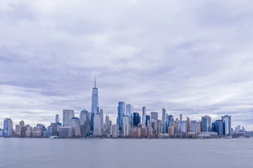 Obraz premium New York City Skyline from Hudson River in daytime, aerial photography 