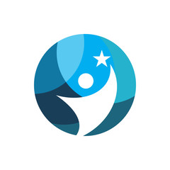 blue circle people star logo design