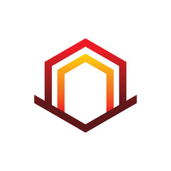 red creative color hexagon building tower arrow color line logo design
