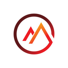 red circle arrow triangle font letter m logo design