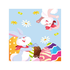 card greeting with rabbit and easter eggs