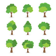 Green tree Fertile A variety of forms on the White Background,Set of various tree sets,Trees for decorating gardens and home designs.vector illustration and icon