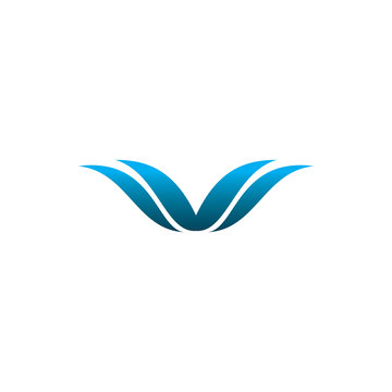 blue wing nature leaf feather letter v w logo design