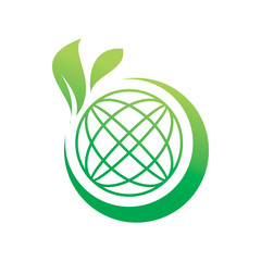 green nature leaf global earth circle line logo design