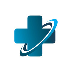 modern blue medical plus orbit color line logo design