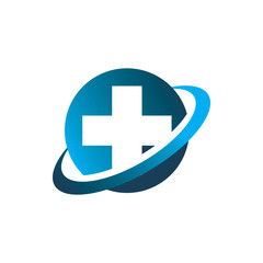 blue circle medical orbit line shape logo design